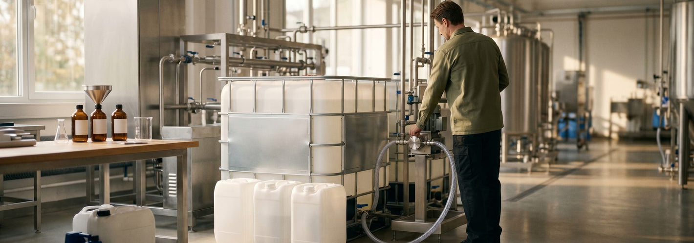 CIP cleaning chemical containers in a modern processing facility