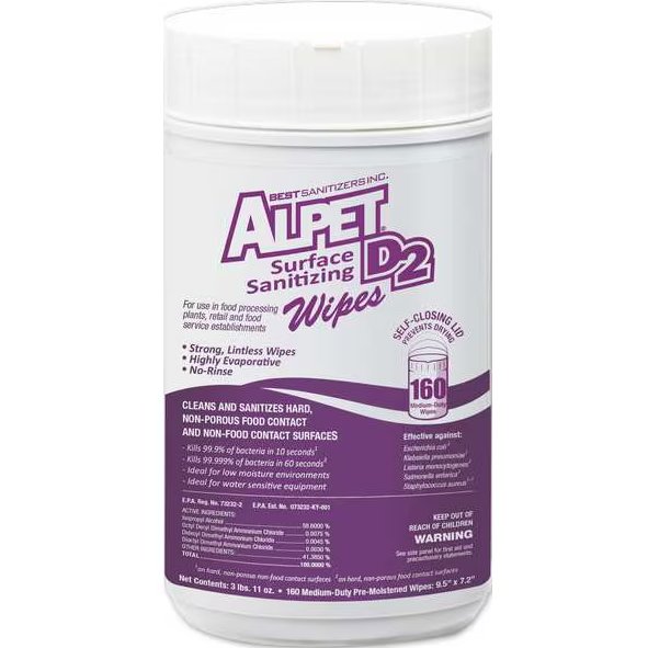 Alpet D2 Surface Sanitizing Wipes – 6 cans/case