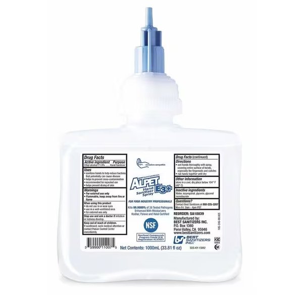 Alpet E3 Hand Sanitizer Spray Cartridges – 1000 ml 6/case