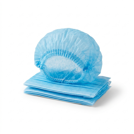 IFI pleated bouffant caps, blue disposable hair covers