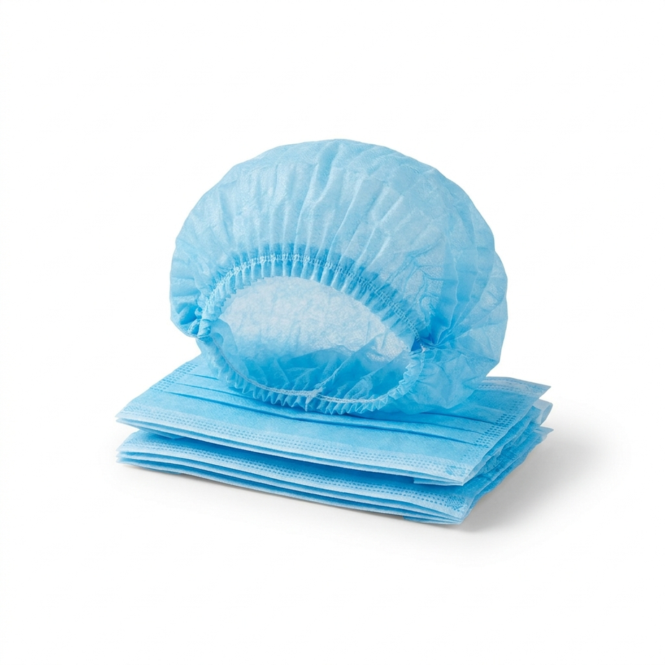IFI pleated bouffant caps, blue disposable hair covers